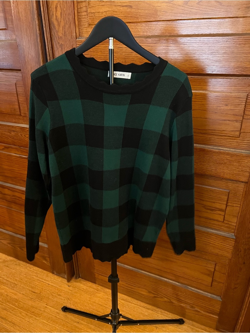 Grace Karin Black & Dark Green Buffalo Plaid Crewneck Sweater